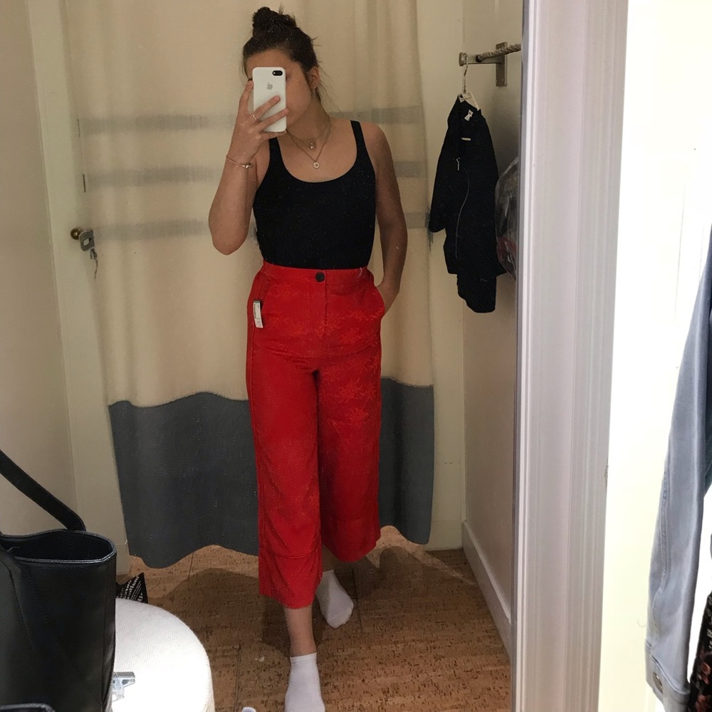 Bright red Chinese print pants